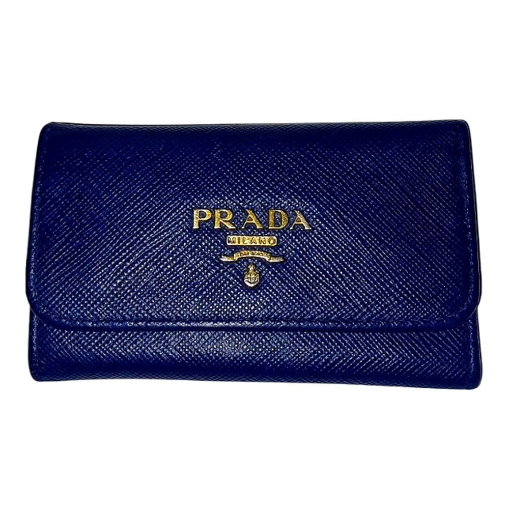 AUTHENTIC PRADA SAFFIANO LEATHER ROYAL NAVY BLUE GOLD HARDWARE KEYHOLDER EUC